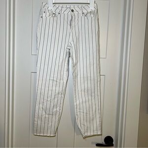 Sincerely Jules Pinstripe Denim Cropped Jeans Raw Hem Junior's Size 5/27 Striped